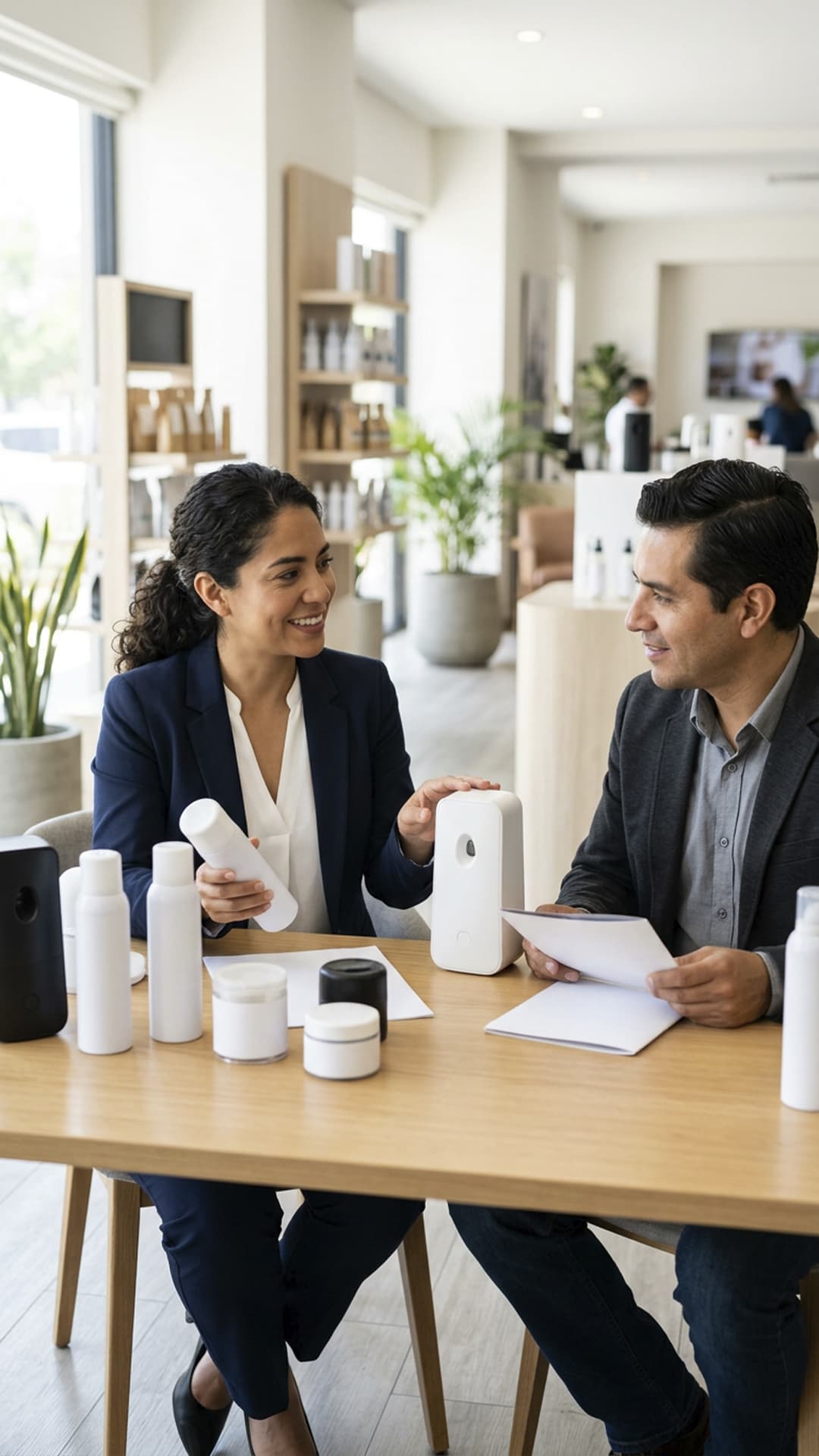 Equipo de Grupo Taria asesorando a empresas en la compra de ambientadores comerciales.