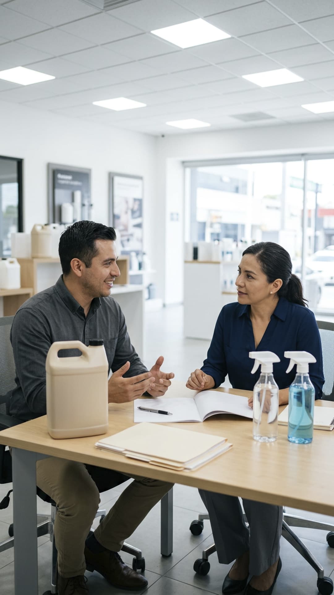 Equipo de Grupo Taria asesorando a empresas en la compra de desengrasantes y productos de limpieza profesional.