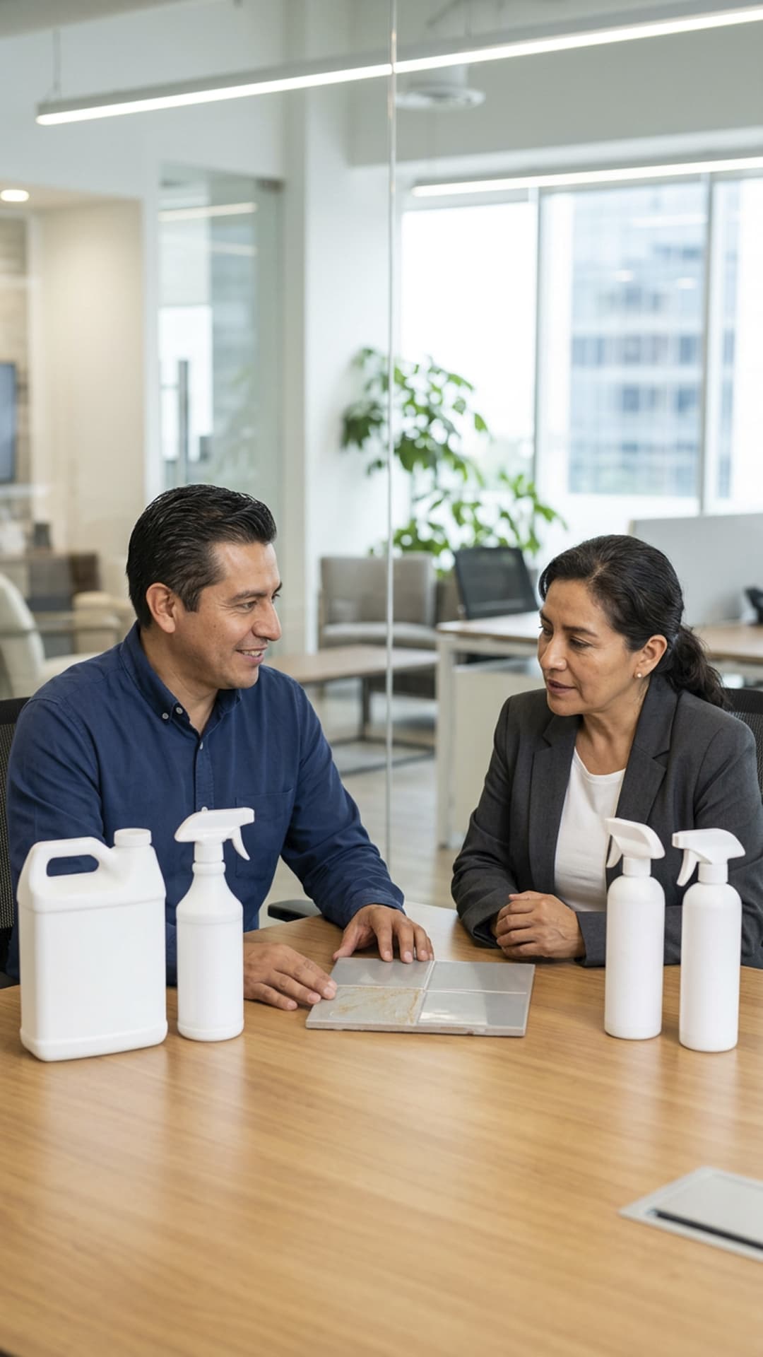Equipo de Grupo Taria asesorando a empresas en la compra de desincrustantes para baños, azulejos y óxido.