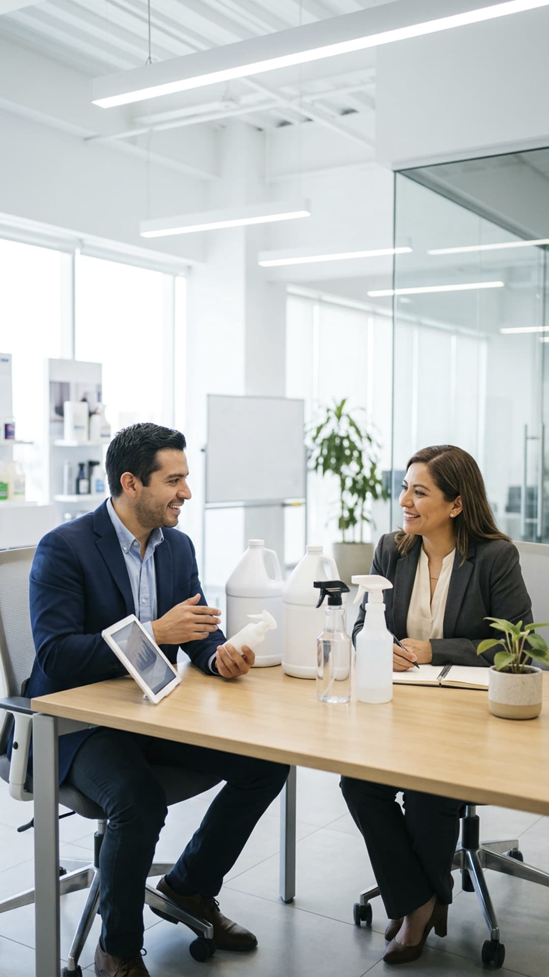 Equipo de Grupo Taria asesorando a empresas en la compra de desinfectantes y productos de limpieza profesional.