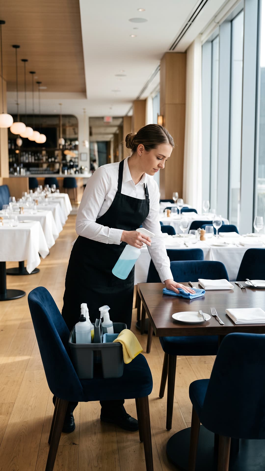 Limpieza de superficies y áreas de atención en restaurantes