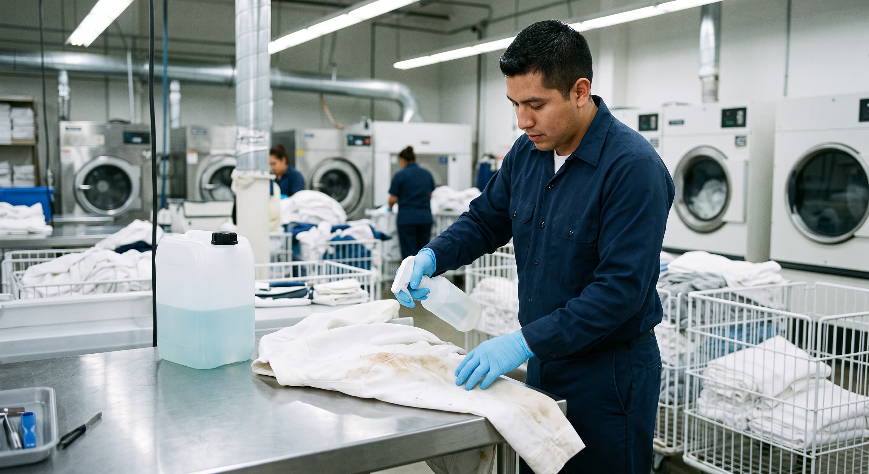 Proceso de pretratamiento y diagnóstico de manchas en lavandería