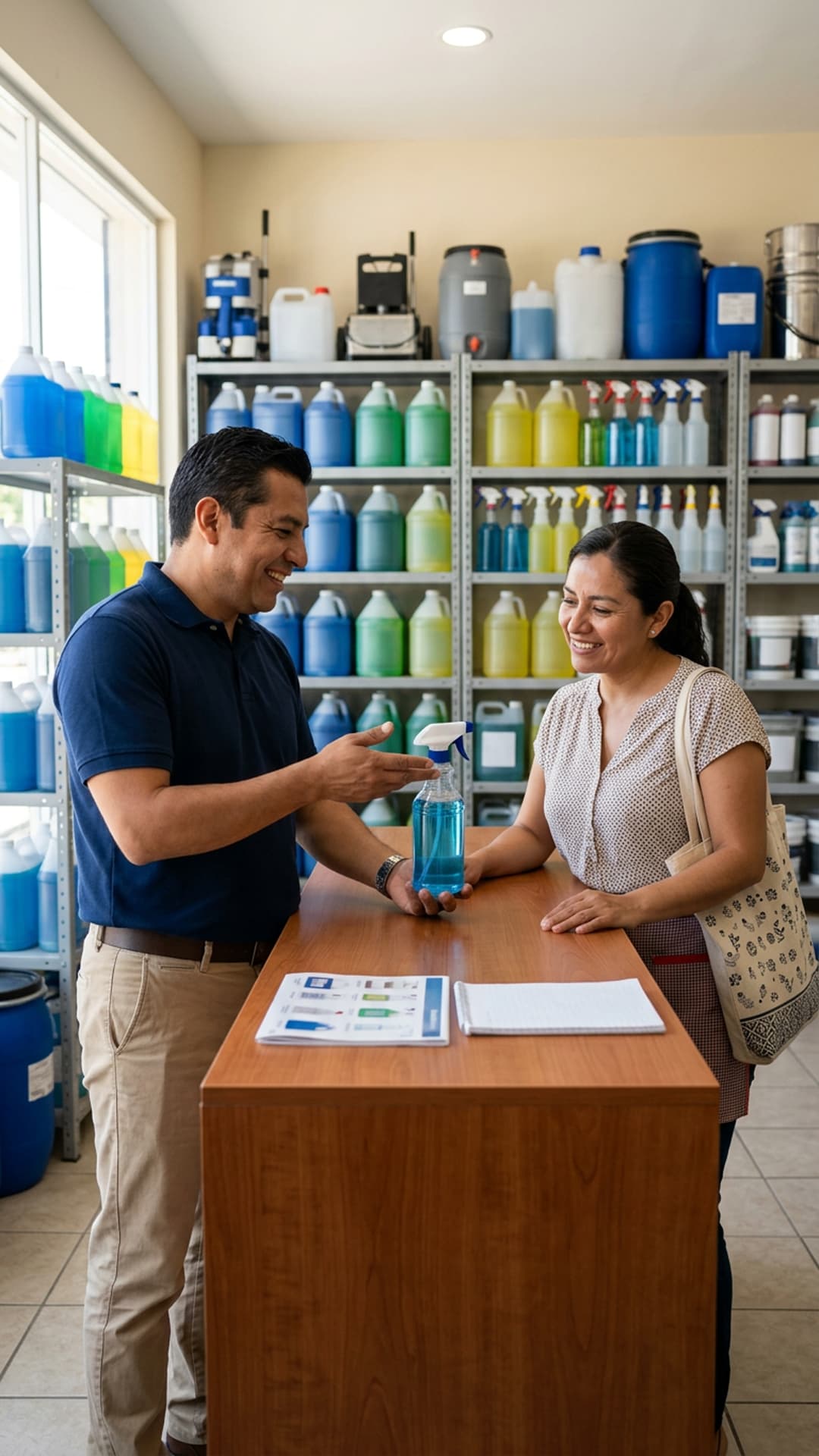 Subdistribuidor de productos de limpieza profesional atendiendo clientes de su zona.