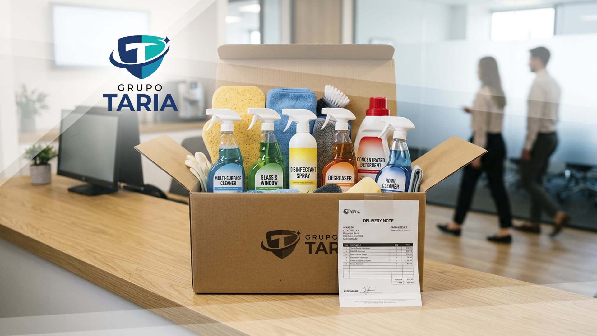 Pedido de productos de limpieza preparado para empresa con atención comercial de Grupo Taria.