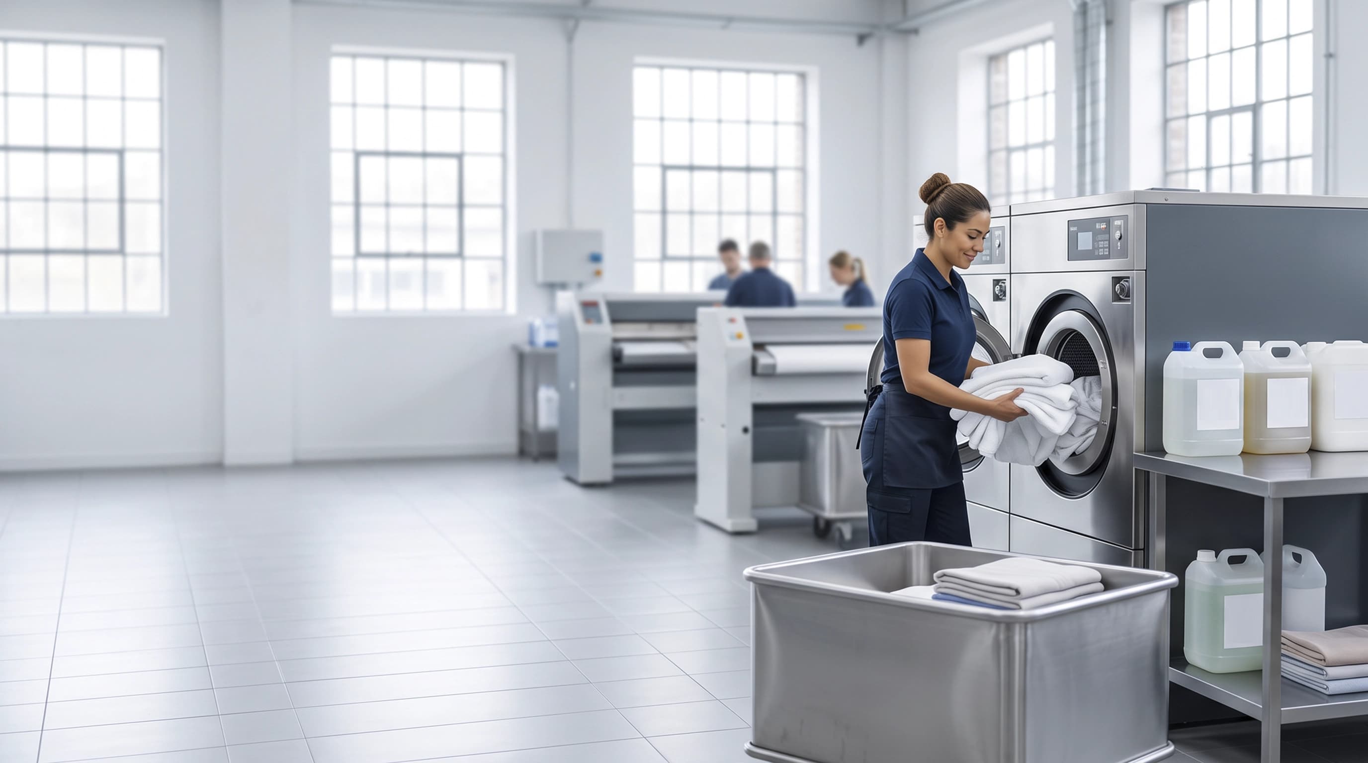 Detergente industrial para lavandería profesional en hoteles, hospitales, lavanderías y plantas de proceso en México.