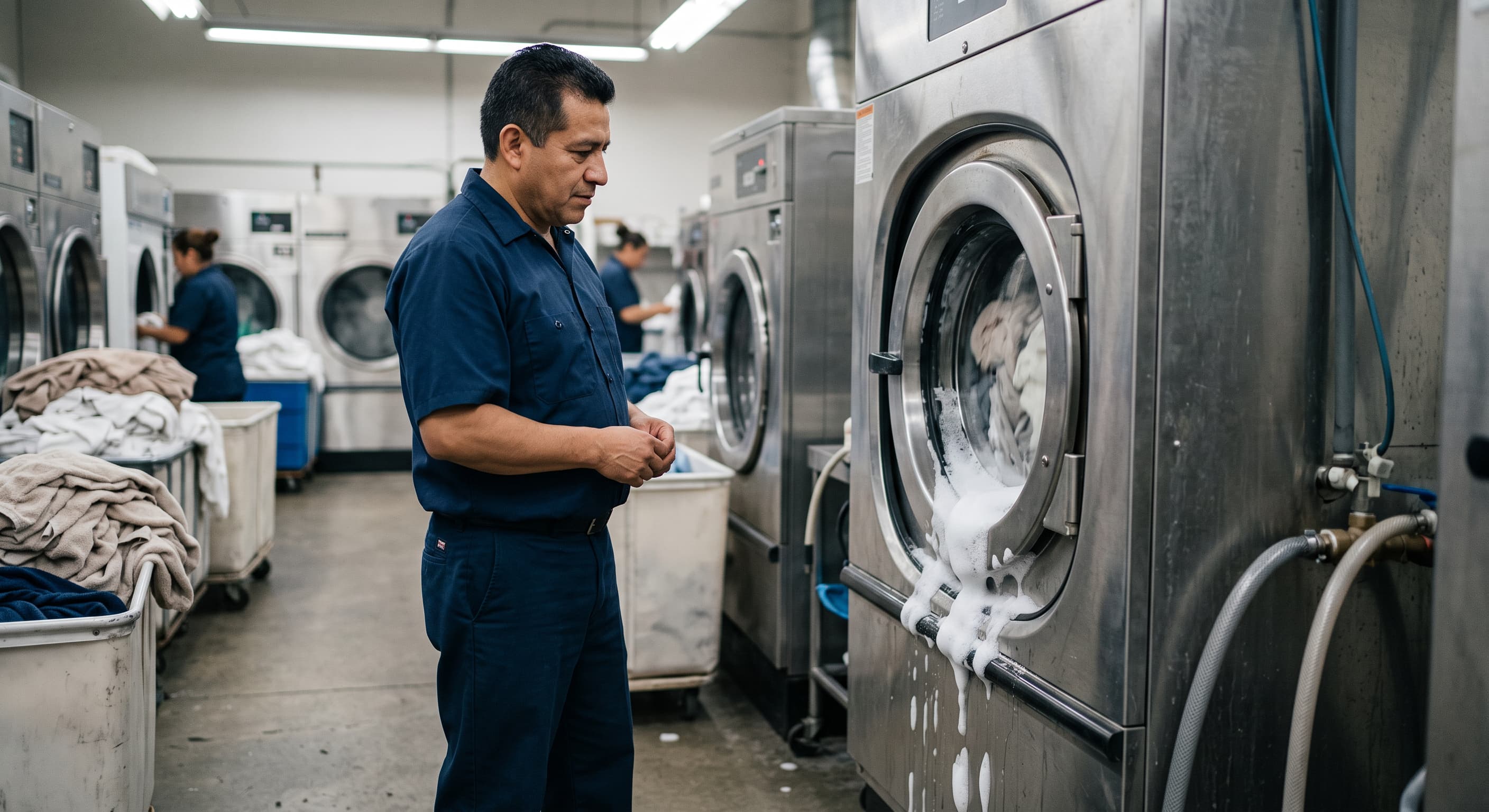 Exceso de espuma y resultados variables en lavandería industrial
