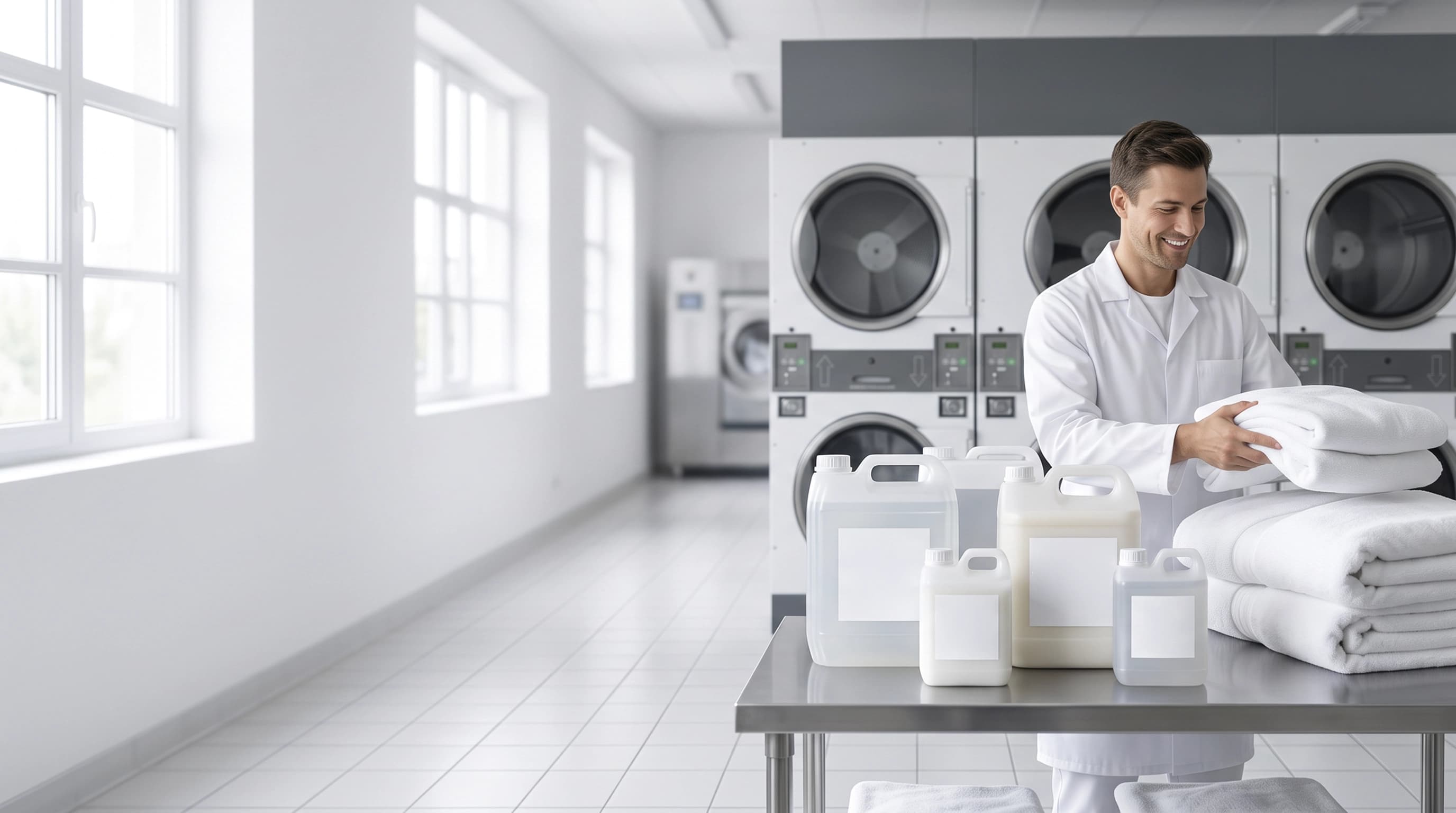 Suavizante industrial para lavanderías, hoteles y operaciones textiles profesionales en México.