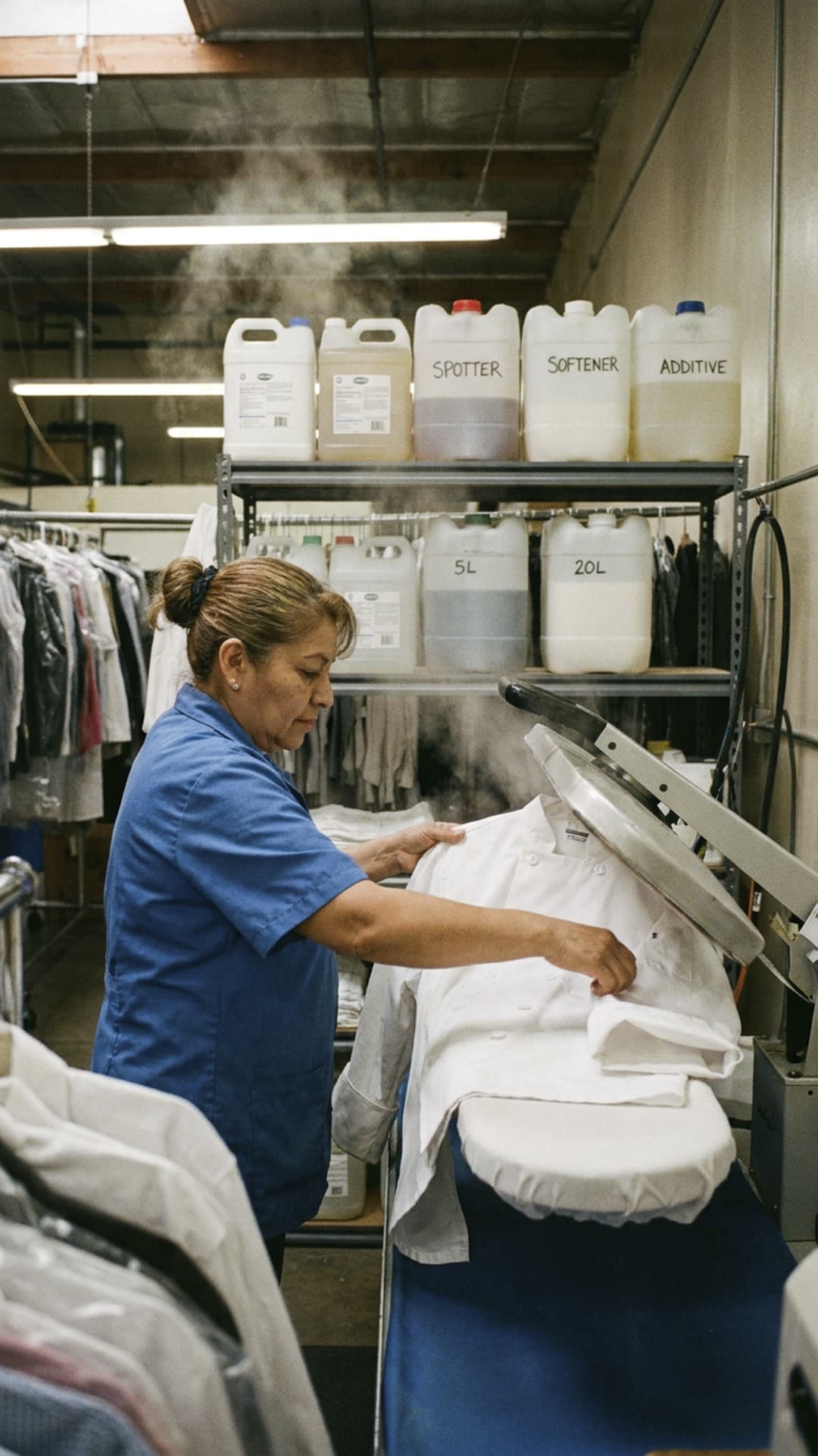 Tratamiento de manchas y blanqueo en uniformes de trabajo